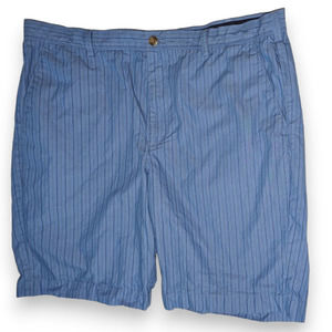 Izod Blue Striped Chino Cotton Shorts Flat Front 4 Pockets Mens size 42x10
